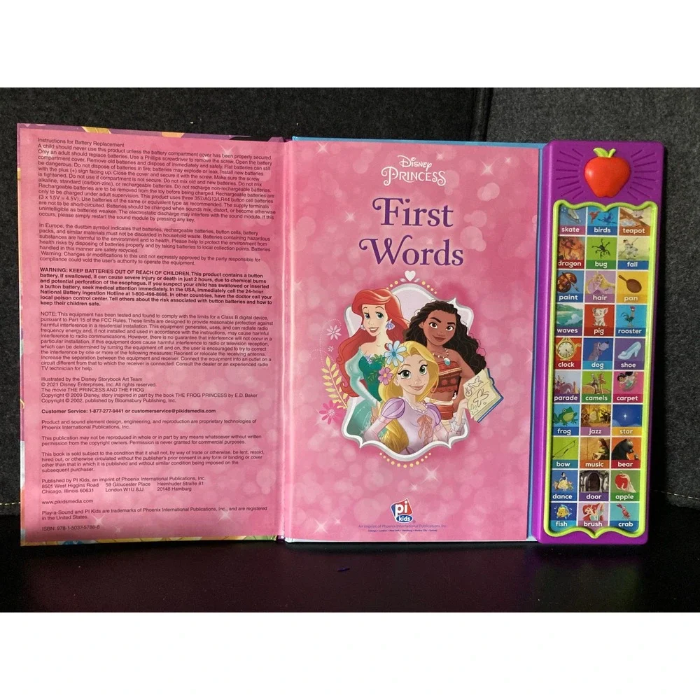 Disney Princess First Words 30 Button Play-a-Sound Interactive Board Book PI